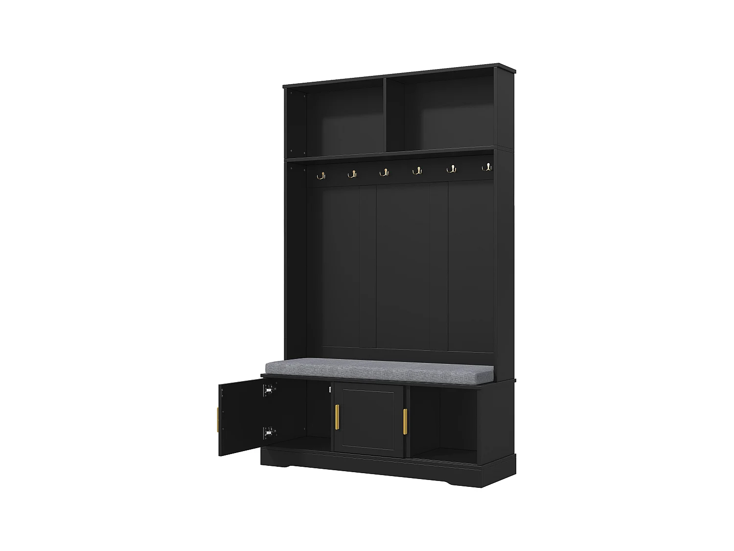 Zwarte kledingkast met 3 deuren, schoenenbank en 6 haken, eenvoudig en veelzijdig 120×40×191 cm