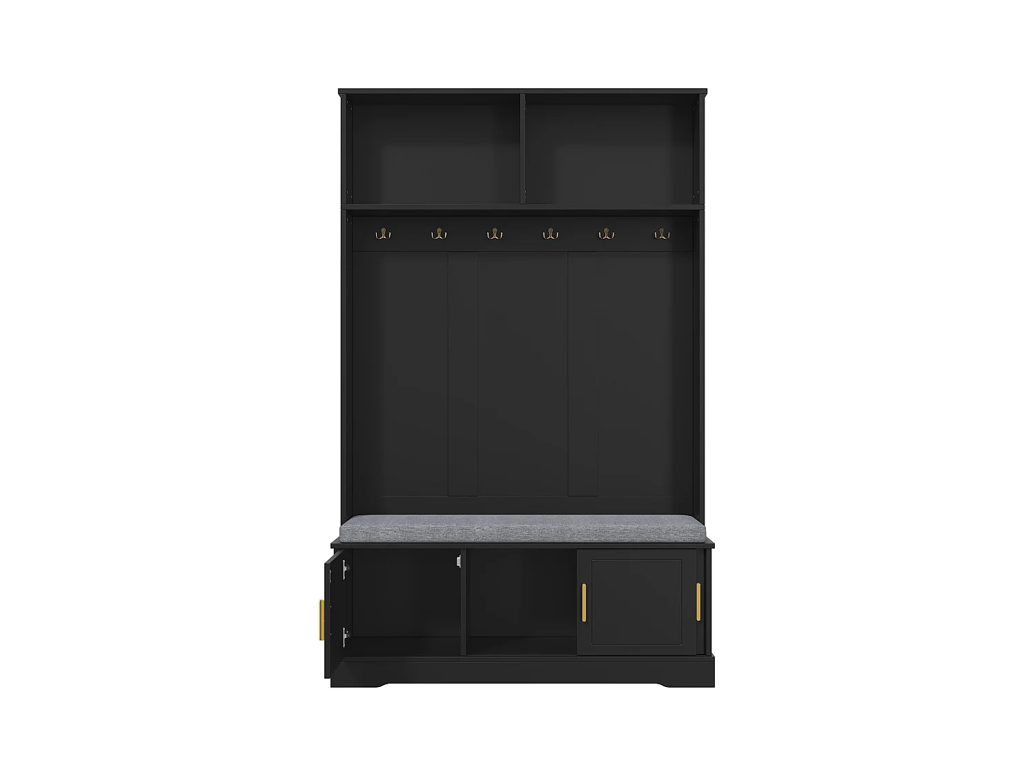 Zwarte kledingkast met 3 deuren, schoenenbank en 6 haken, eenvoudig en veelzijdig 120×40×191 cm