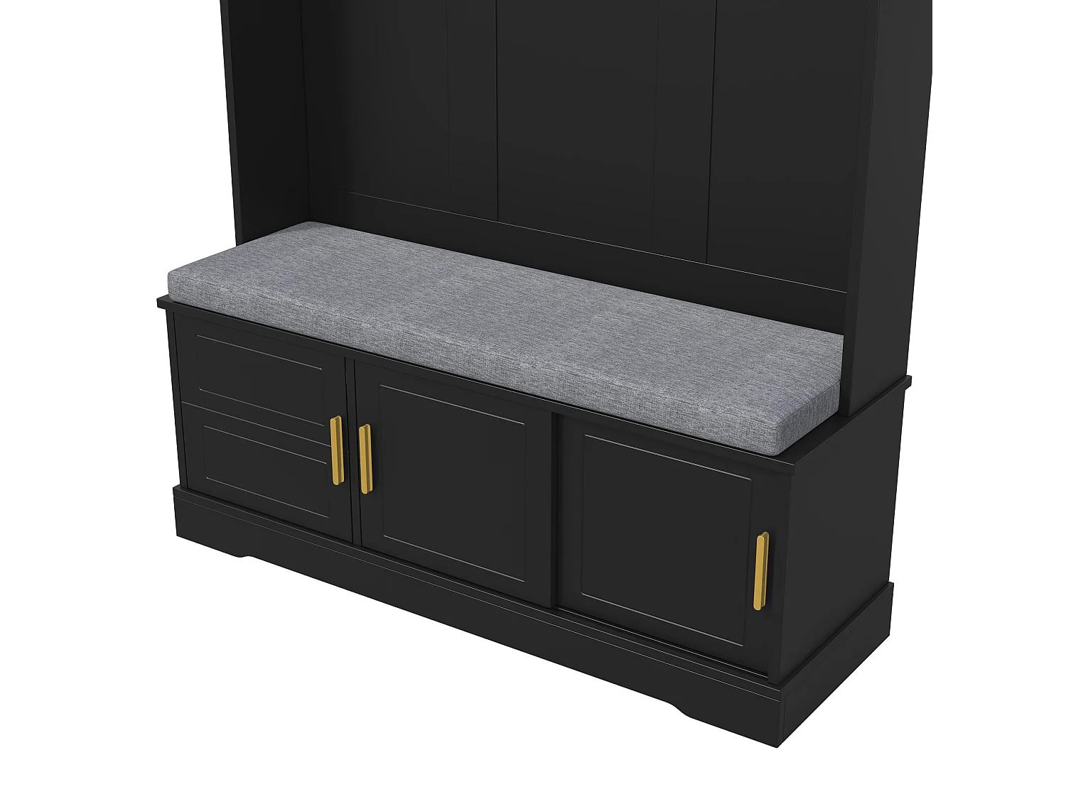 Vestiaire noir avec 3 portes, banc à chaussures et 6 crochets, simple et polyvalent 120×40×191 cm