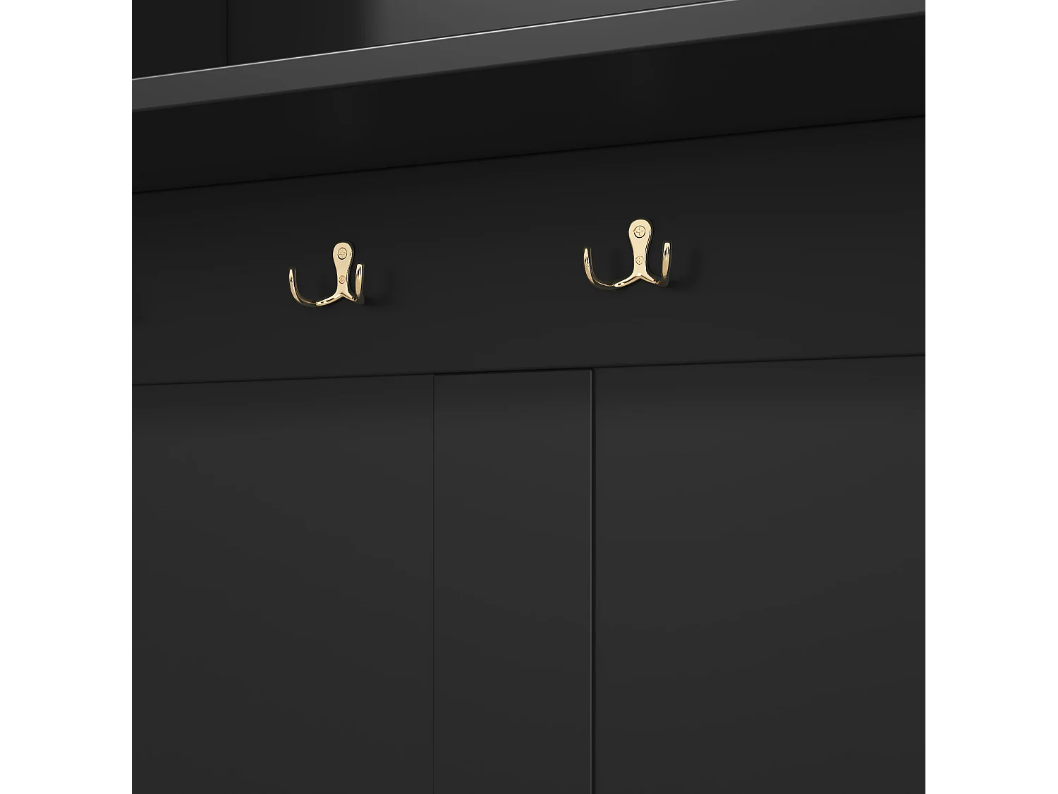 Vestiaire noir avec 3 portes, banc à chaussures et 6 crochets, simple et polyvalent 120×40×191 cm