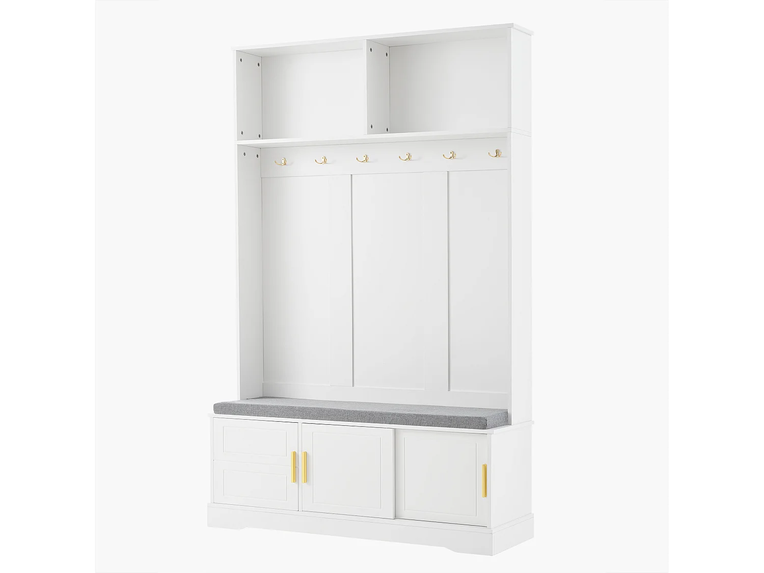 Vestiaire blanc avec 3 portes, banc à chaussures et 6 crochets, simple et polyvalent 120×40×191 cm