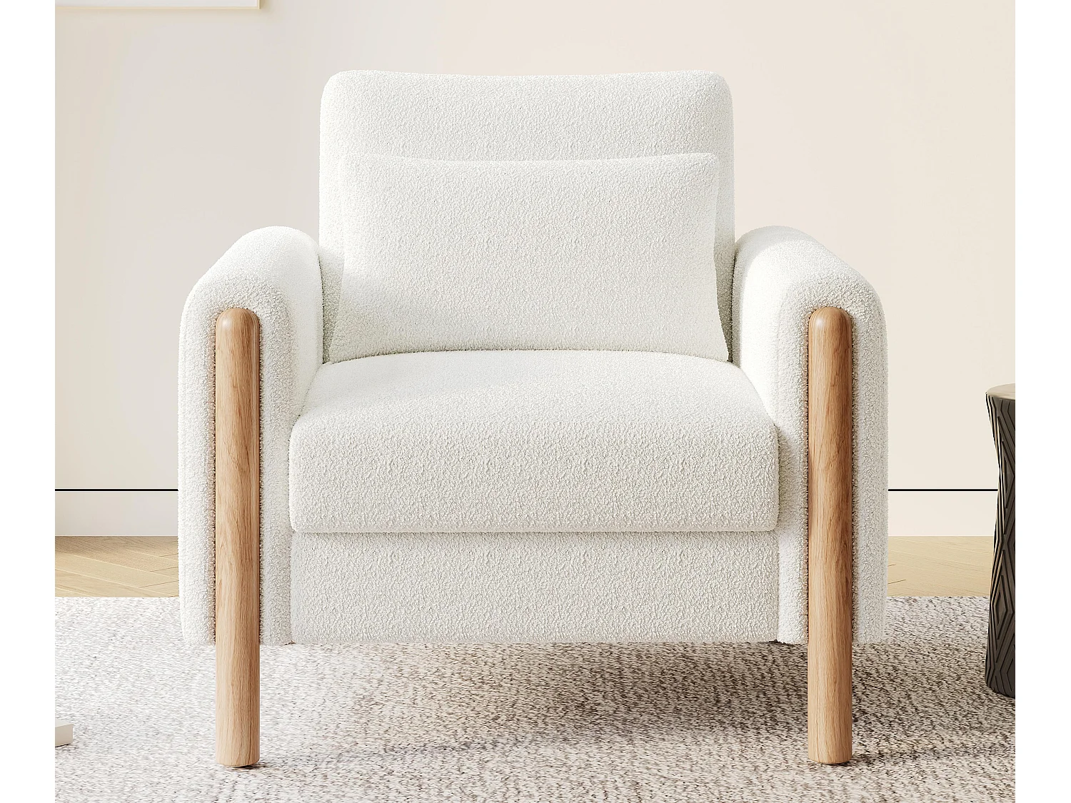 Poltrona moderna 87x83x88,5 cm - cuscini spessi - legno massello + cotone PP - bianco