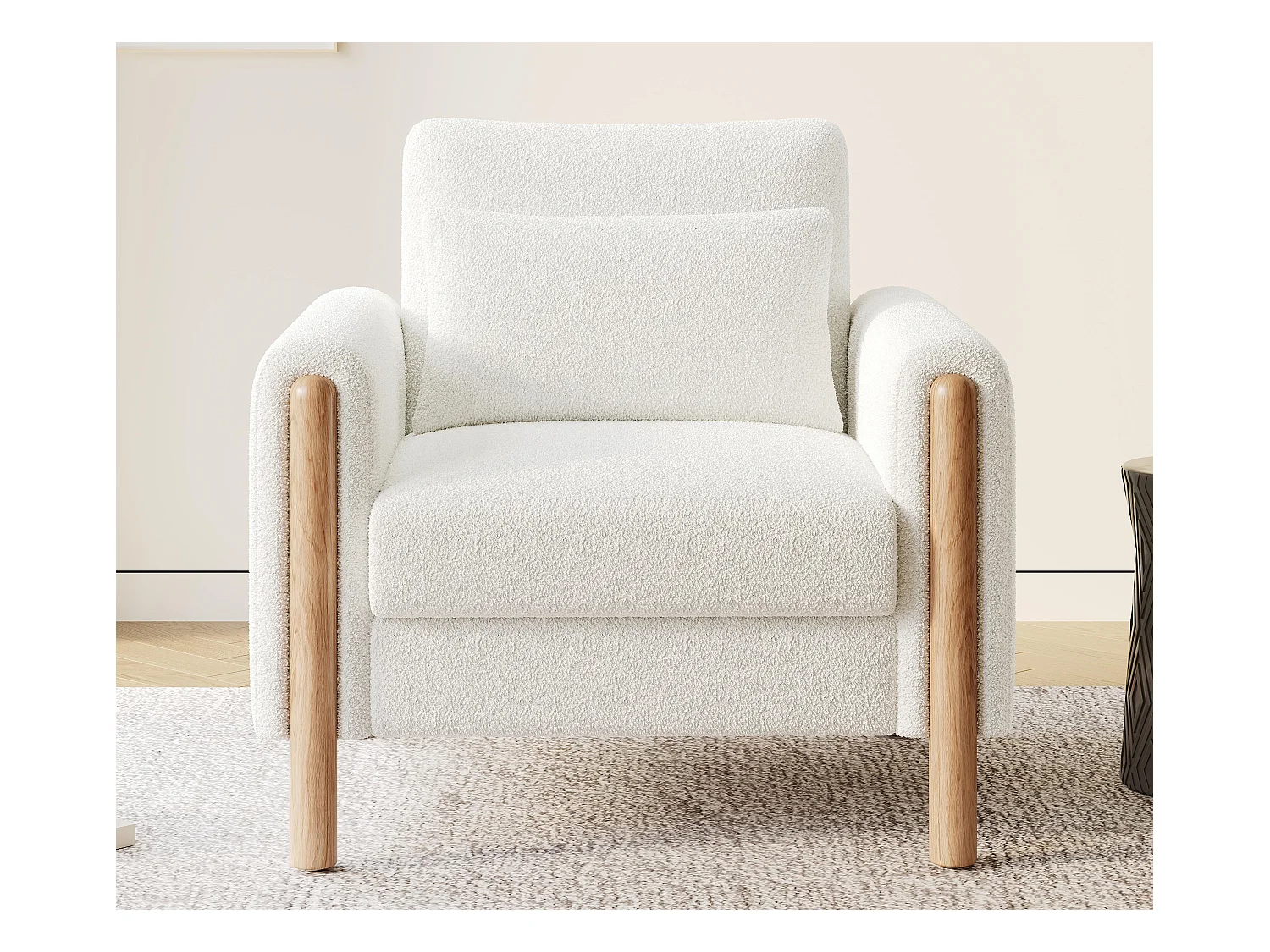 Fauteuil moderne 87x83x88,5 cm - coussins épais - bois massif + coton PP - blanc