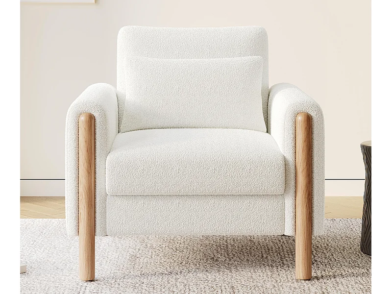 Moderner Sessel 87x83x88,5 cm - dicke Kissen - Massivholz + Baumwolle PP - weiß