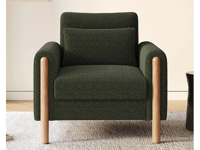 Fauteuil moderne 87x83x88,5 cm - coussins épais - bois massif + coton PP - Vert