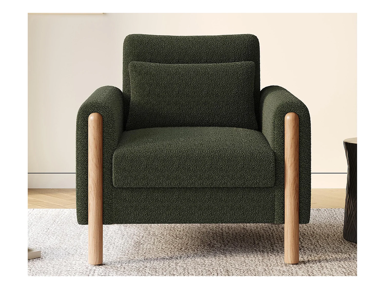 Fauteuil moderne 87x83x88,5 cm - coussins épais - bois massif + coton PP - Vert