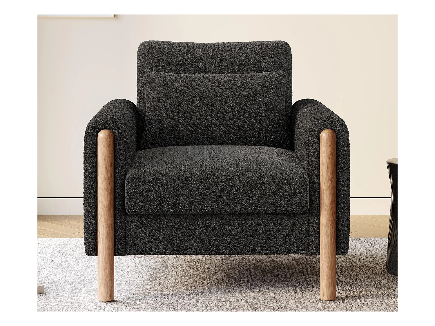Fauteuil moderne 87x83x88,5 cm - coussins épais - bois massif + coton PP - gris