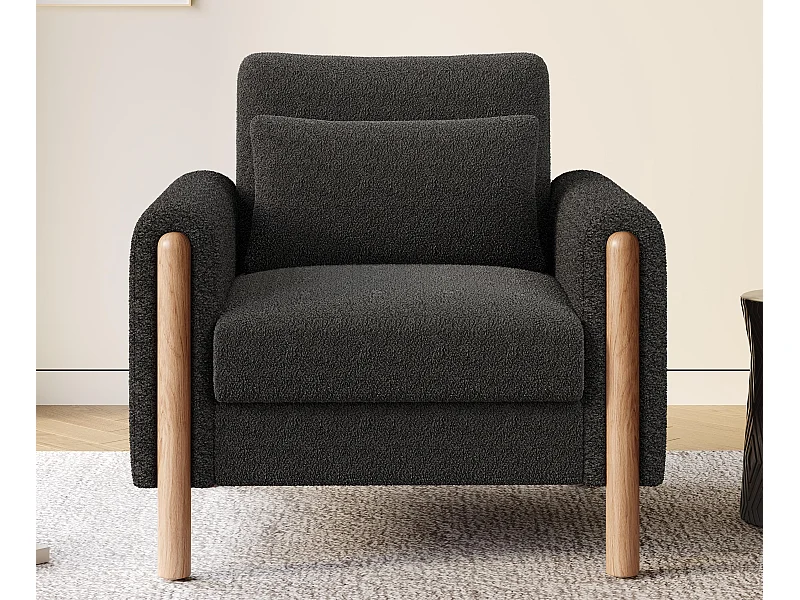 Fauteuil moderne 87x83x88,5 cm - coussins épais - bois massif + coton PP - gris