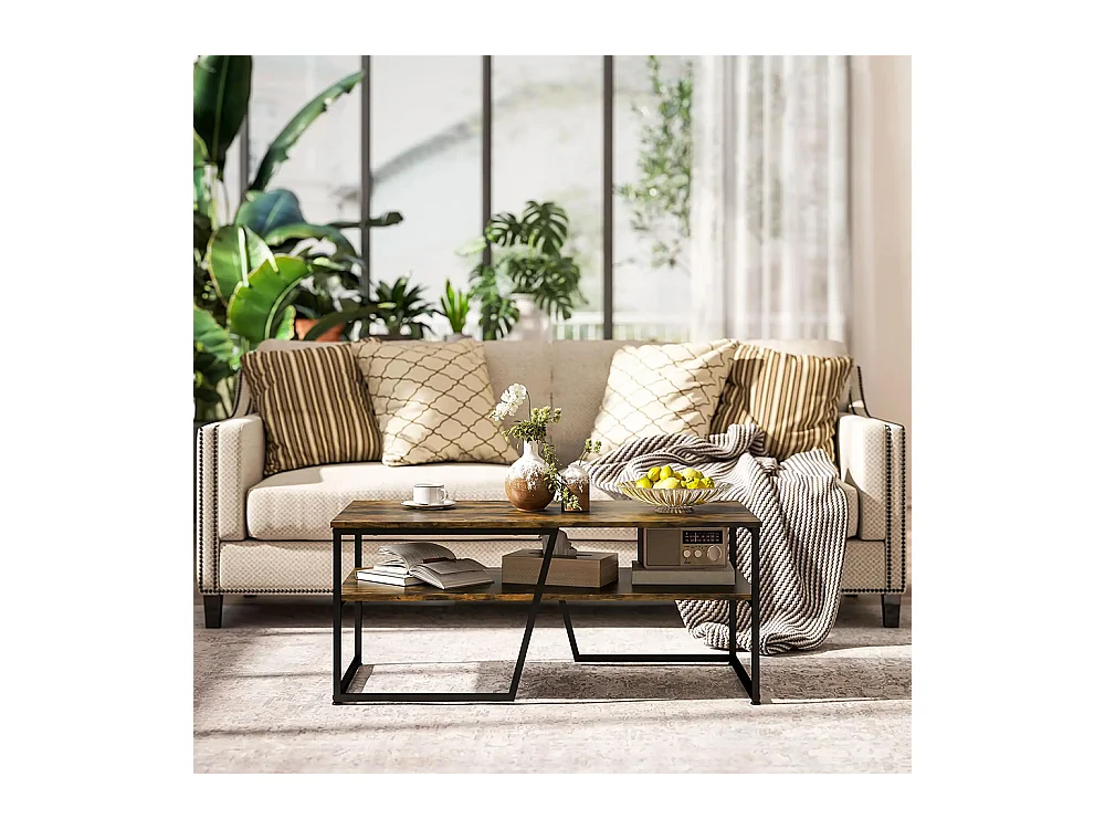 Table basse rectangulaire au style industriel 1 plateau et 1 étagère de rangement métal 106 x 55 x 45 cm