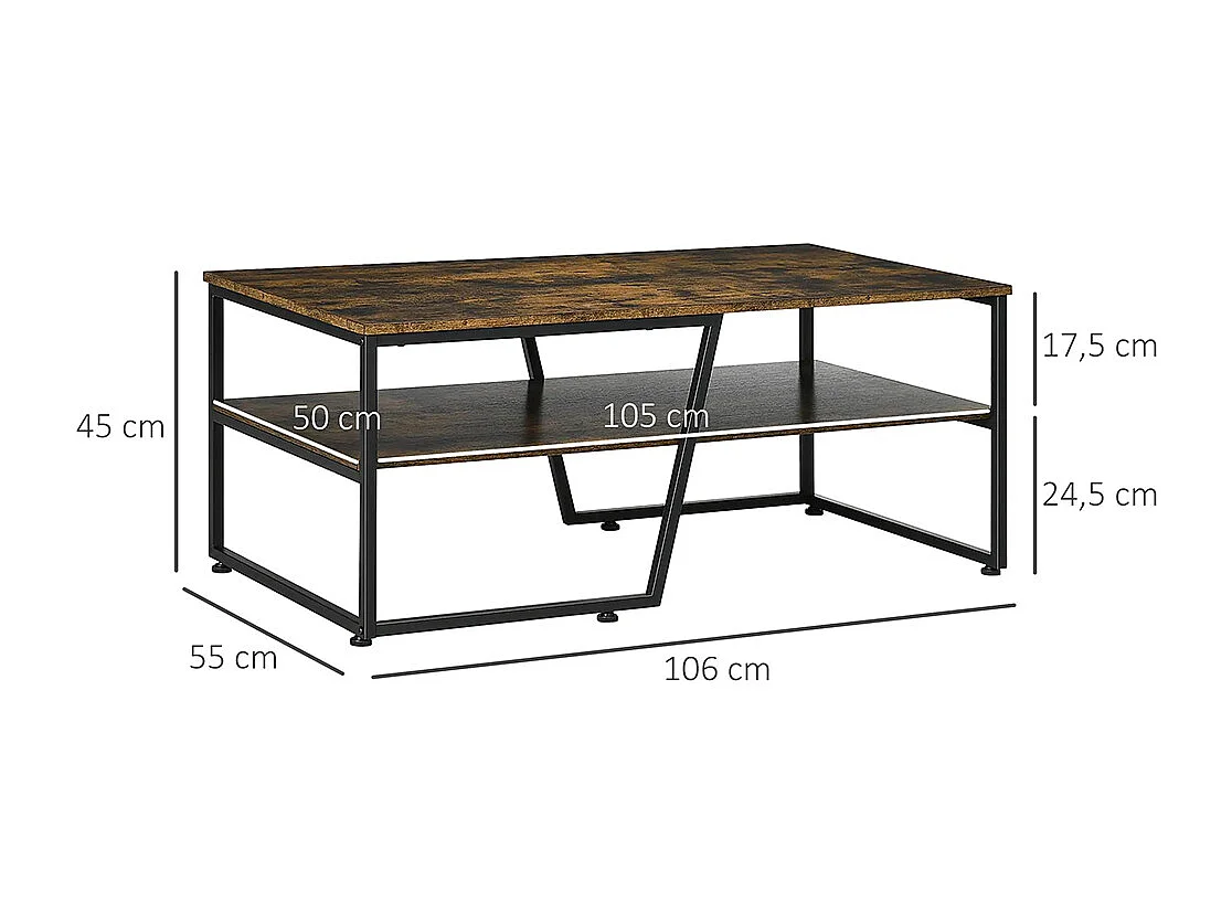Table basse rectangulaire au style industriel 1 plateau et 1 étagère de rangement métal 106 x 55 x 45 cm