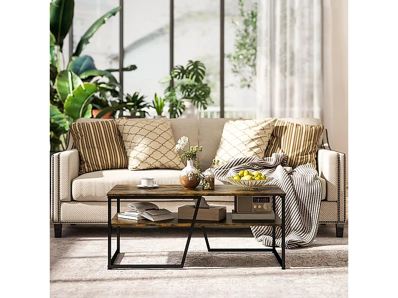 Table basse rectangulaire au style industriel 1 plateau et 1 étagère de rangement métal 106 x 55 x 45 cm