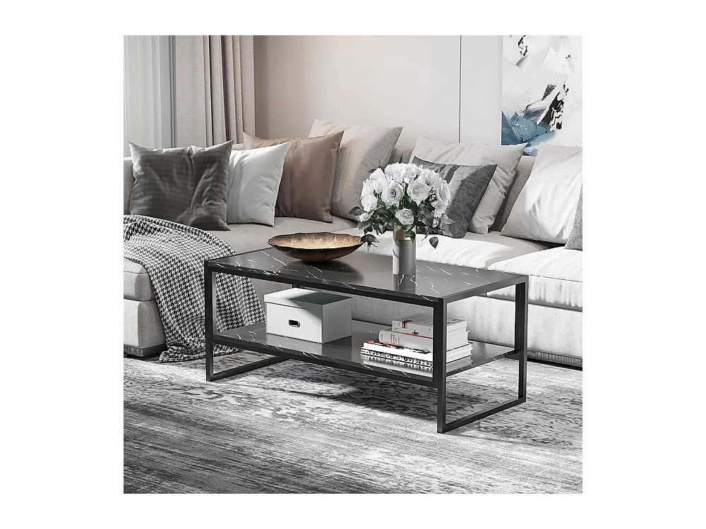 Table Basse Style Moderne avec 2 Étagères 106 x 50 x 47 cm Noir