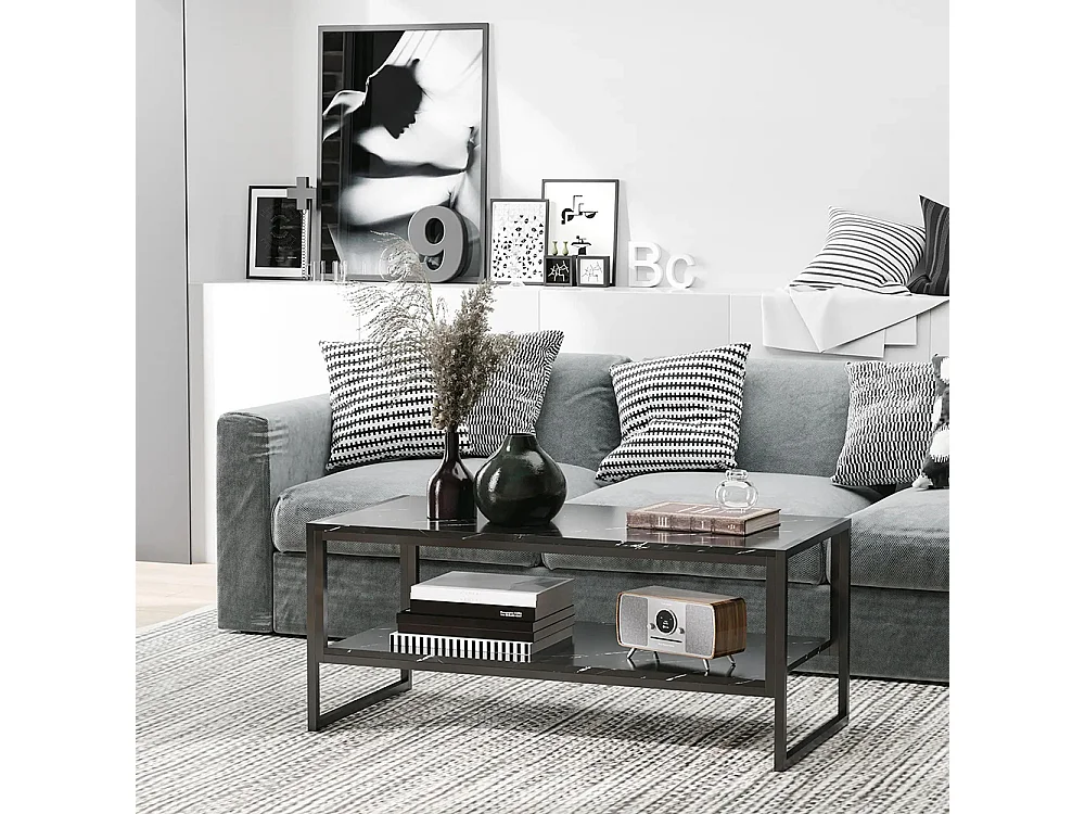 Table Basse Style Moderne avec 2 Étagères 106 x 50 x 47 cm Noir