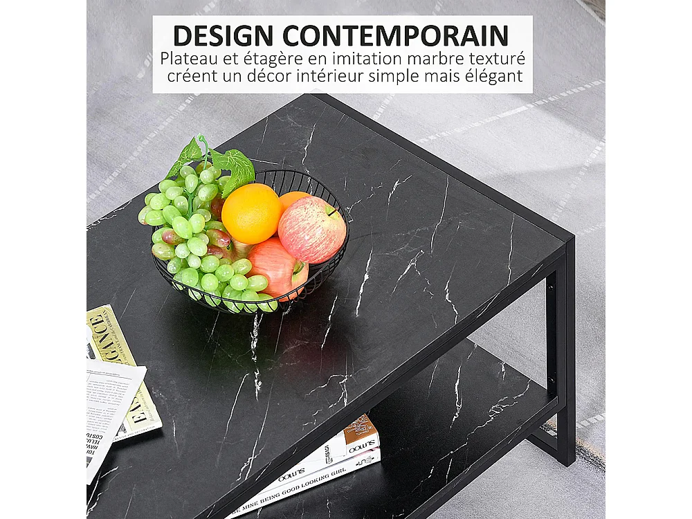 Table Basse Style Moderne avec 2 Étagères 106 x 50 x 47 cm Noir