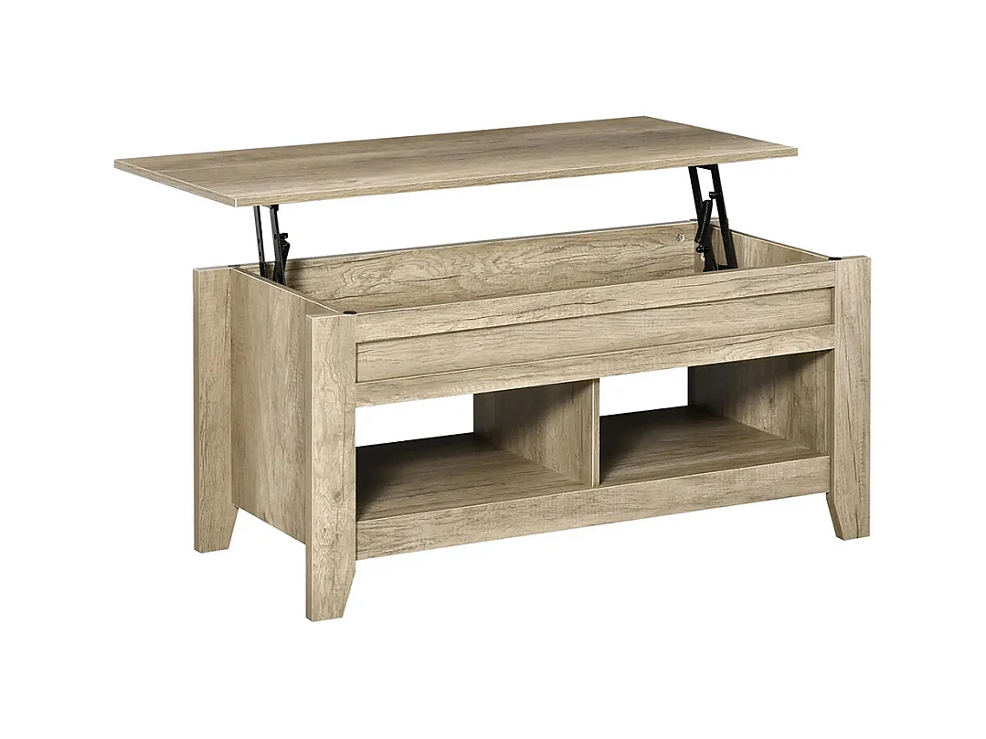 Table basse plateau relevable, table de salon avec étagères et compartiment caché,105 x 50 x 49-62,5 cm pour salon, chambre, bois chêne