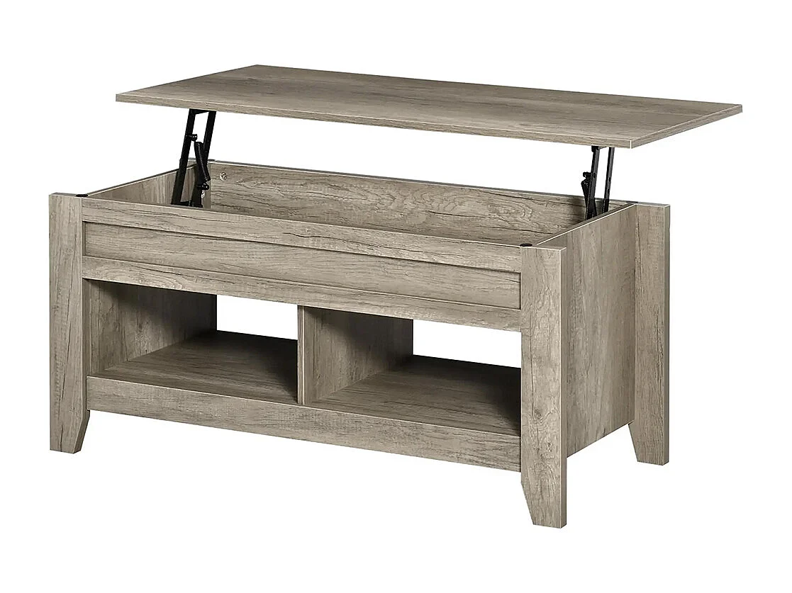 Table basse plateau relevable, table de salon avec étagères et compartiment caché,105 x 50 x 49-62,5 cm pour salon, chambre, bois chêne