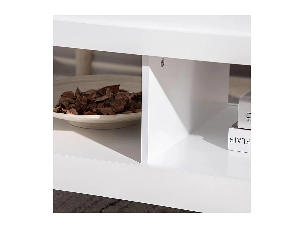 Table basse plateau relevable, table de salon avec étagères et compartiment caché,105 x 50 x 49-62,5 cm pour salon, chambre, bois blanc