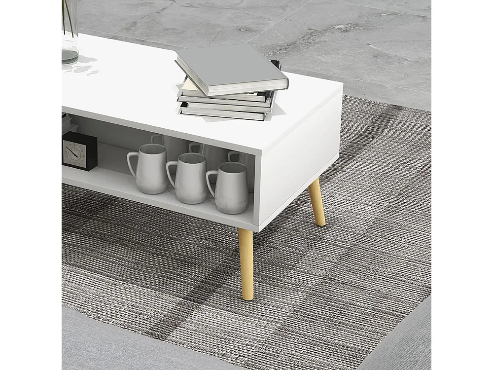 Table basse de salon rectangulaire avec 2 tiroirs et 1 compartiment ouvert 90 x 48 x 39 cm blanc et naturel
