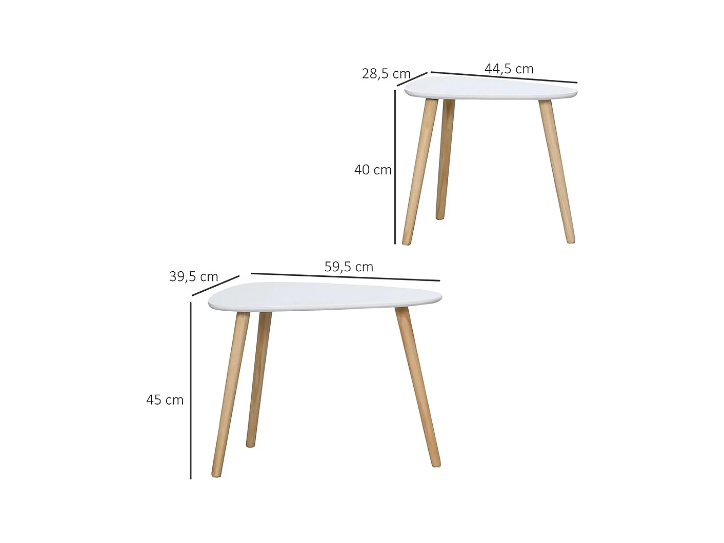 Lot de 2 tables basses gigognes design scandinave pieds en bois et plateau en bois, blanc