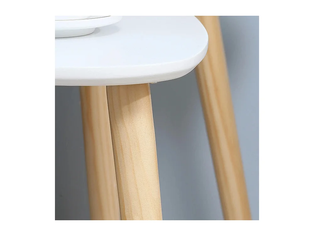 Lot de 2 tables basses gigognes design scandinave pieds en bois et plateau en bois, blanc