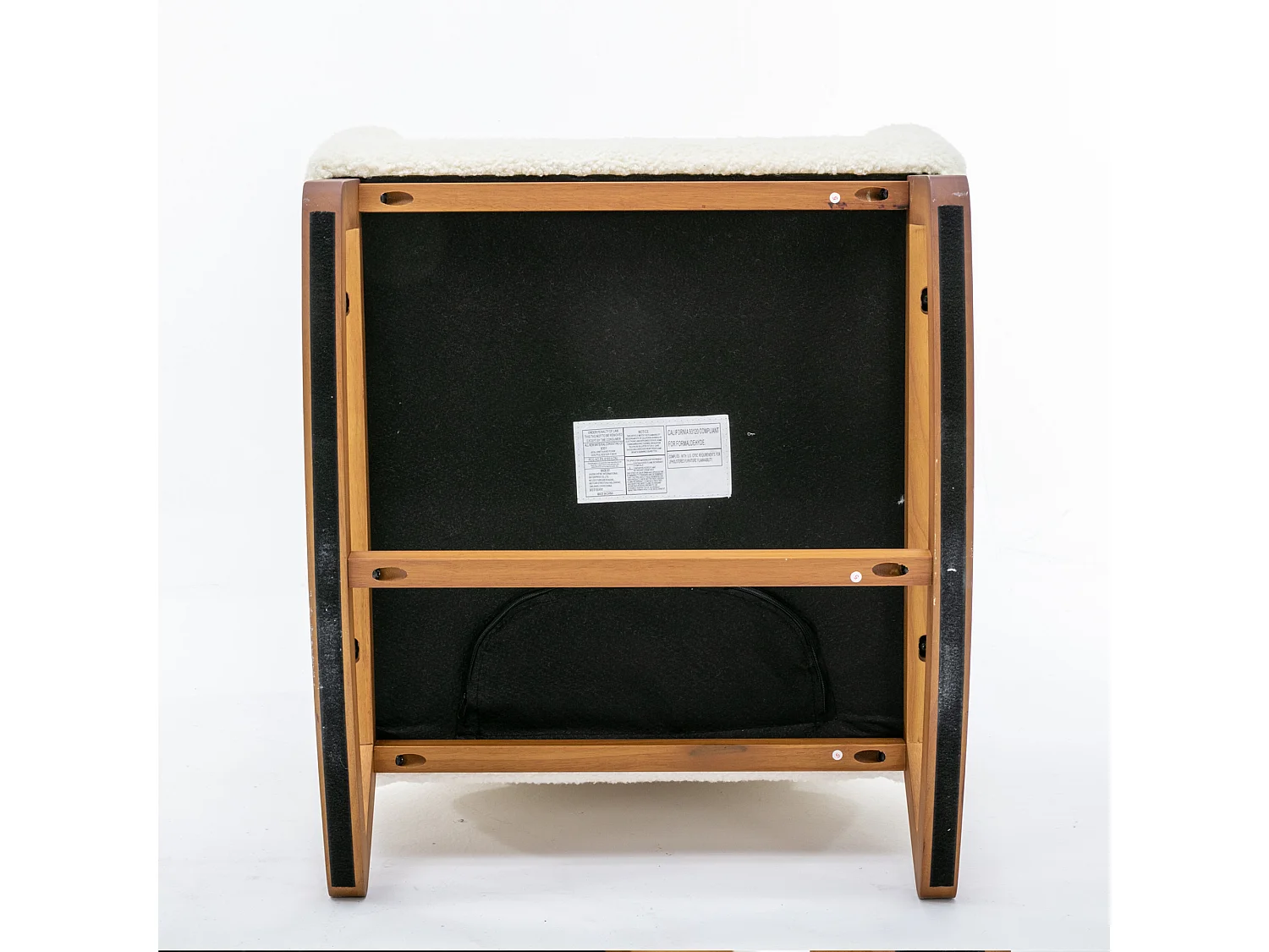 Rocking chair à dossier haut et accoudoirs longs avec pieds marron, tissu teddy blanc