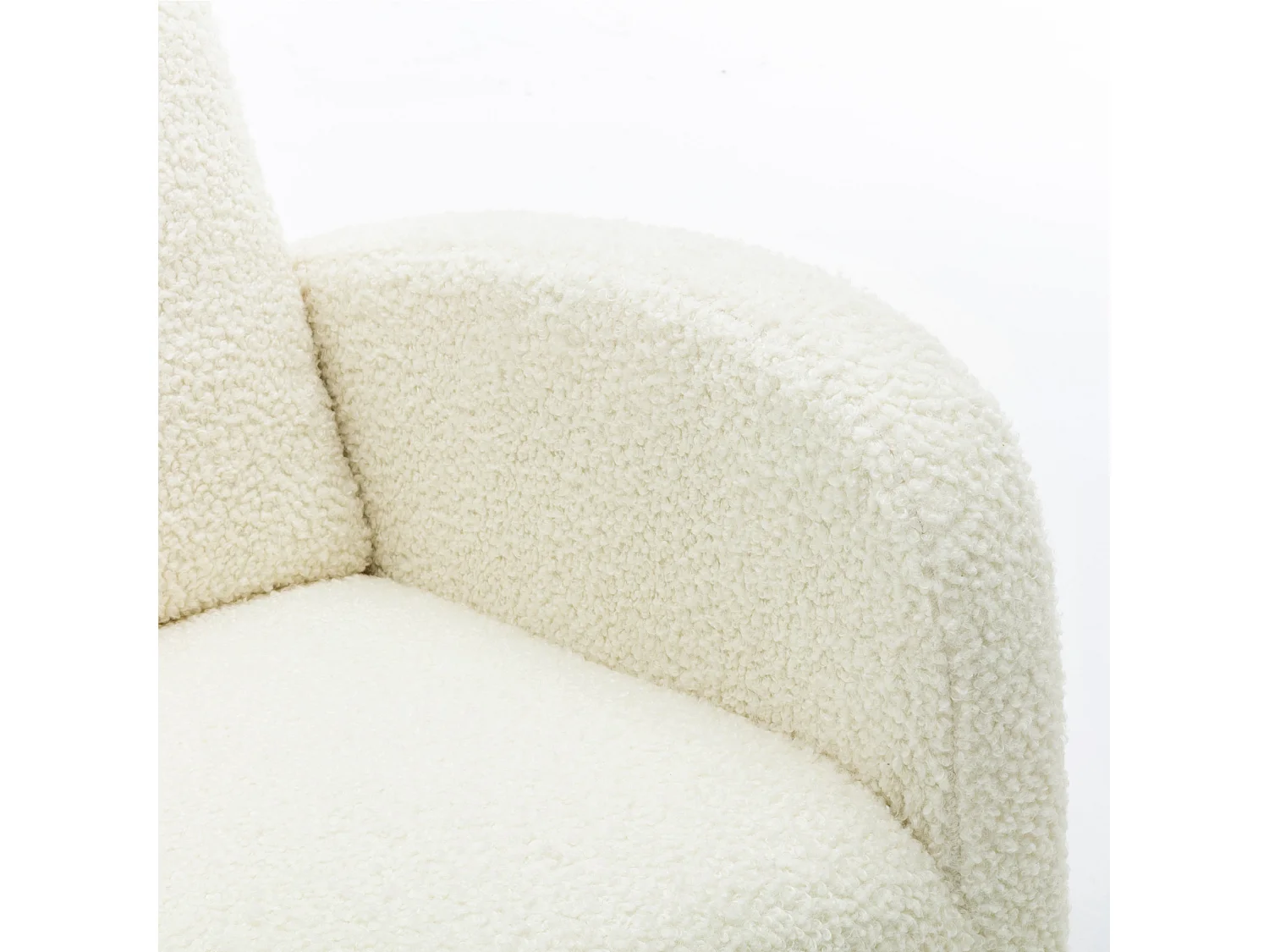 Rocking chair à dossier haut et accoudoirs longs avec pieds marron, tissu teddy blanc