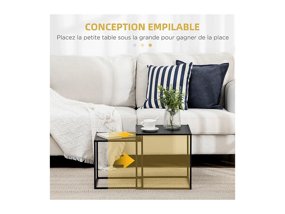 Lot de 2 tables basses gigognes carrées style industriel en métal noir mat - dim. 40 et 35 cm