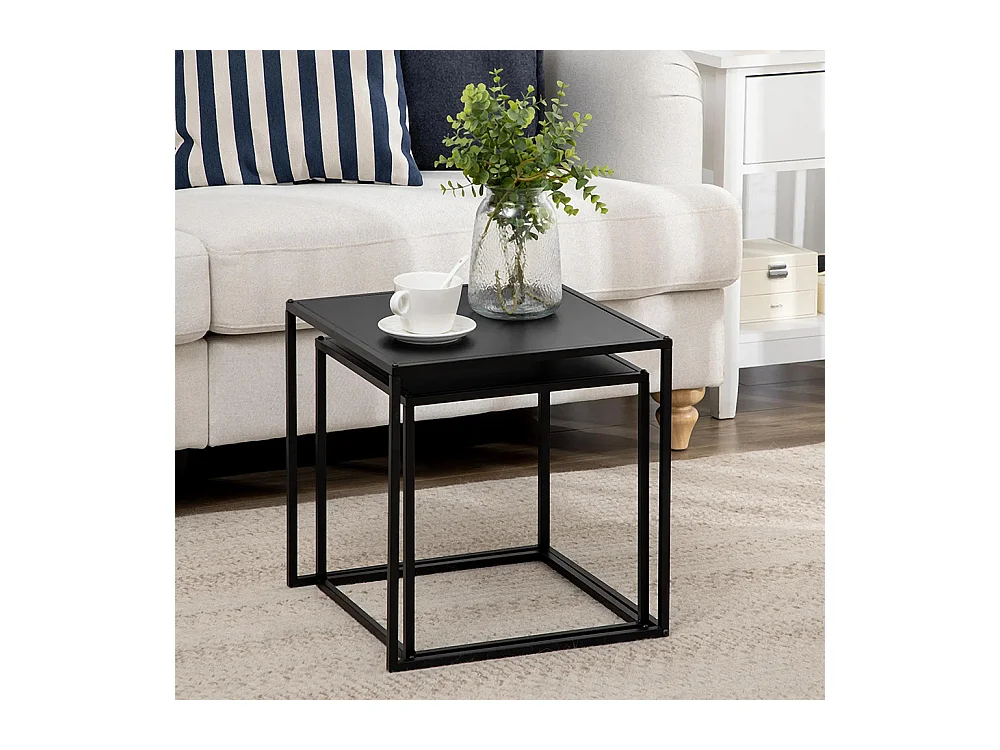 Lot de 2 tables basses gigognes carrées style industriel en métal noir mat - dim. 40 et 35 cm