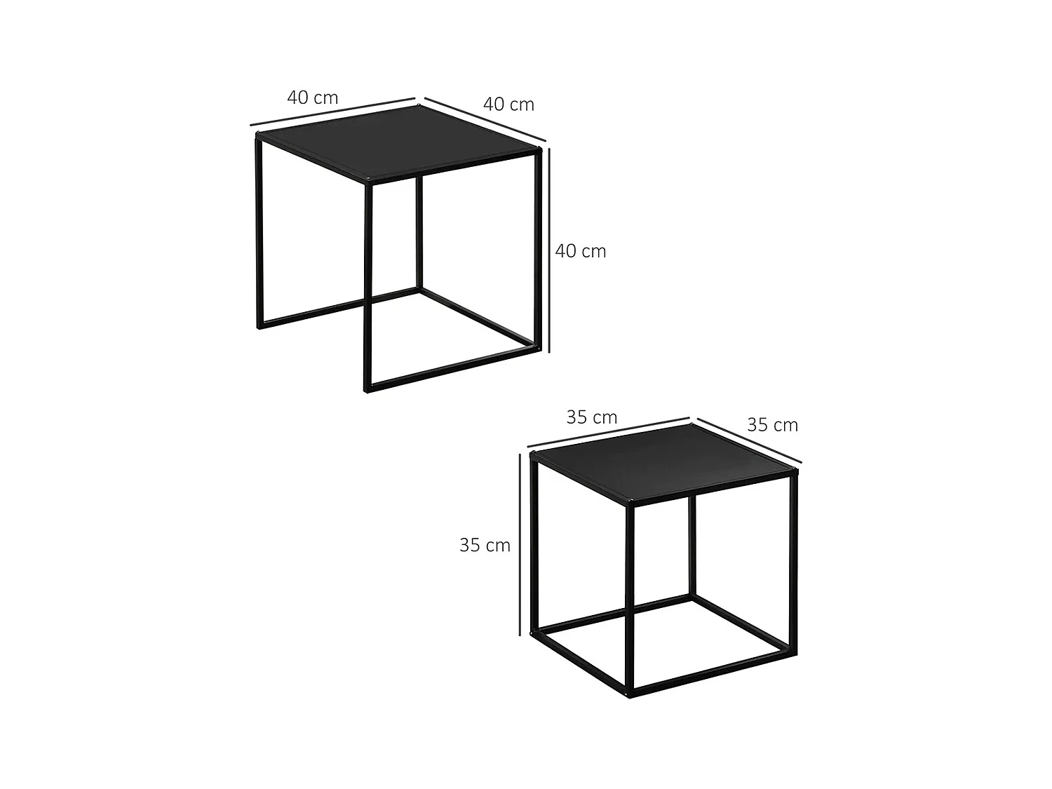 Lot de 2 tables basses gigognes carrées style industriel en métal noir mat - dim. 40 et 35 cm