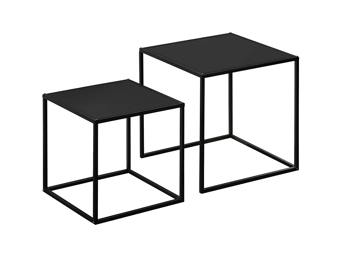 Lot de 2 tables basses gigognes carrées style industriel en métal noir mat - dim. 40 et 35 cm