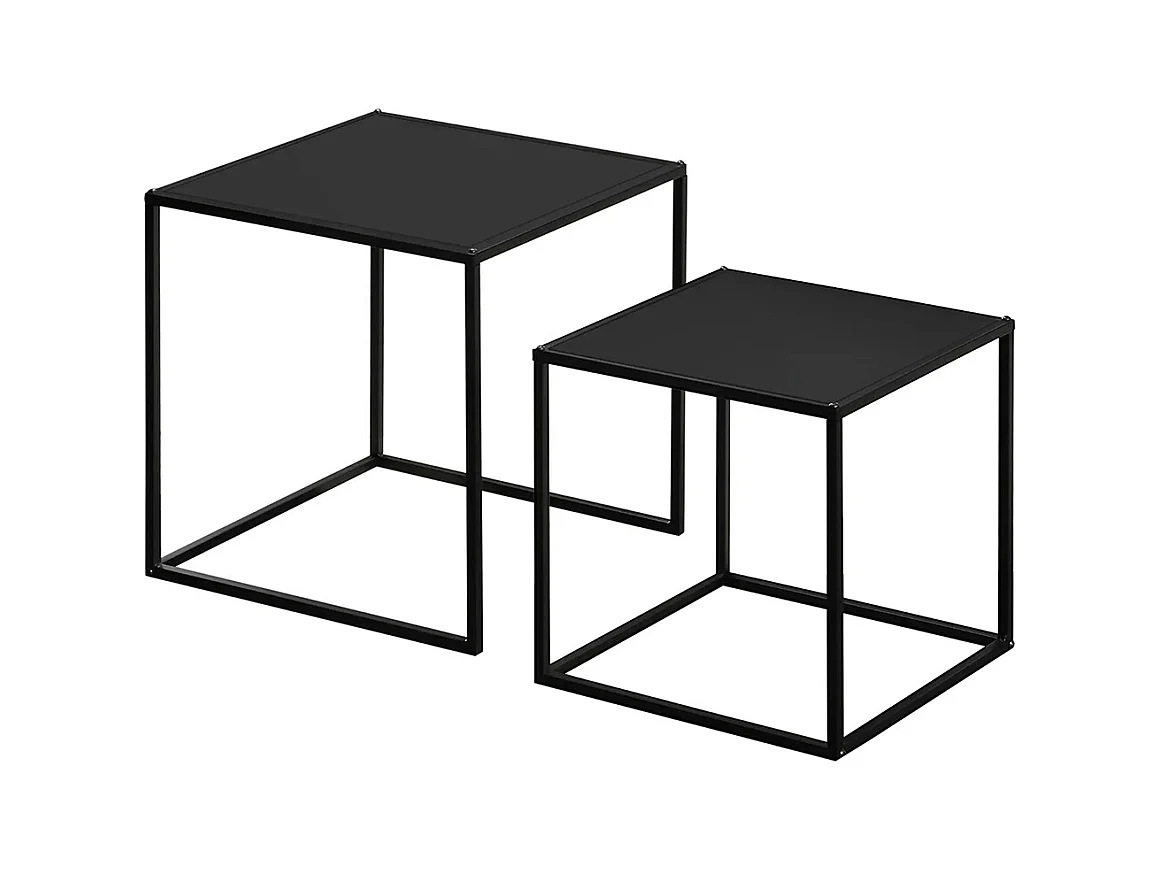 Lot de 2 tables basses gigognes carrées style industriel en métal noir mat - dim. 40 et 35 cm