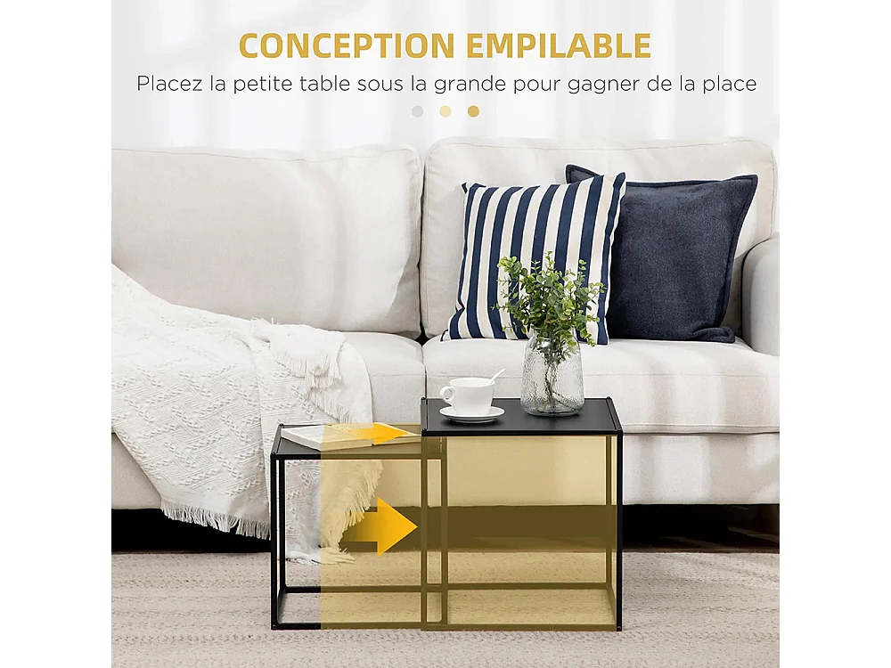 Lot de 2 tables basses gigognes carrées style industriel en métal noir mat - dim. 40 et 35 cm