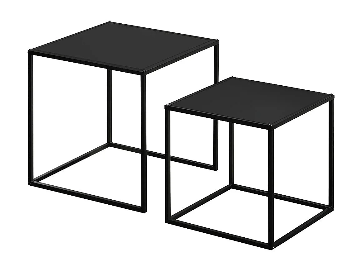 Lot de 2 tables basses gigognes carrées style industriel en métal noir mat - dim. 40 et 35 cm