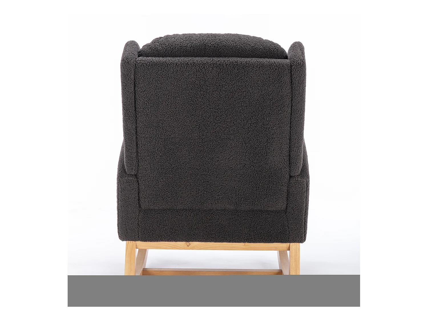 Schommelstoel in donkergrijze Teddy-stof met zijvakken, houten frame, 96,5 x 71 x 101 cm