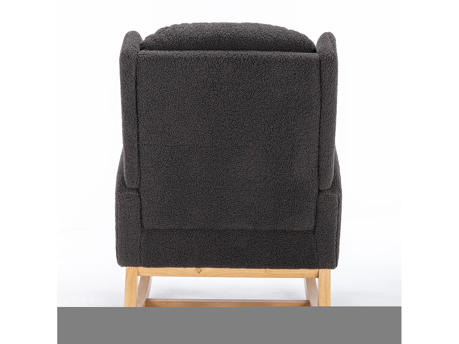 Rocking chair en tissu Teddy gris foncé avec poches latérales, structure en bois, 96,5 x 71 x 101 cm