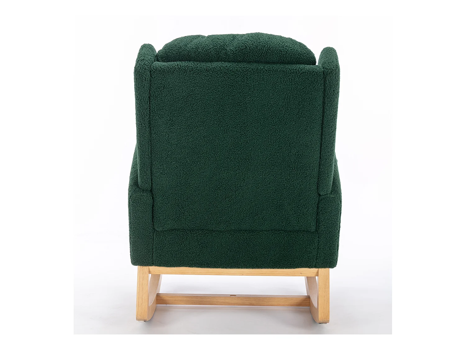 Rocking chair en tissu Teddy vert avec poches latérales, structure en bois, 96,5 x 71 x 101 cm