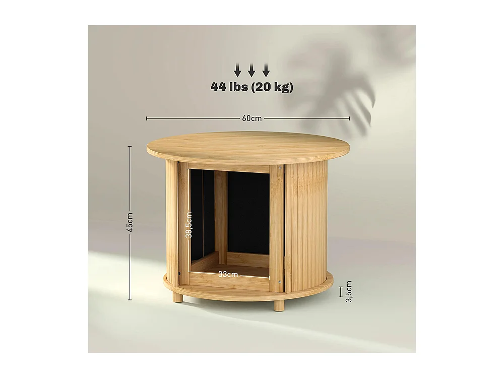 Table basse ronde table de salon en bambou avec rangement caché et porte coulissante, 60 x 45cm, bois naturel