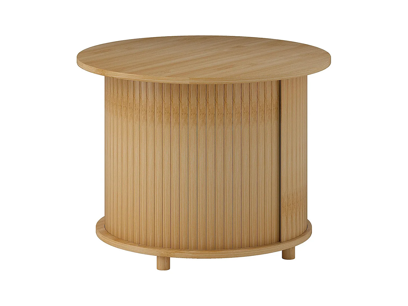 Table basse ronde table de salon en bambou avec rangement caché et porte coulissante, 60 x 45cm, bois naturel