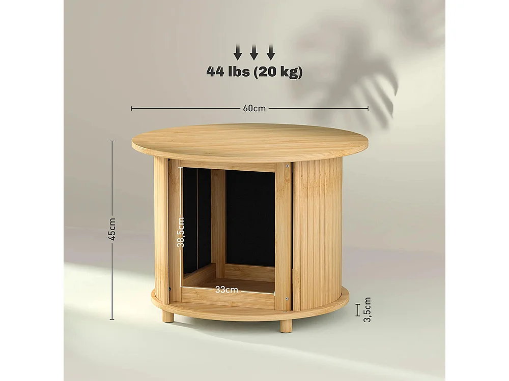 Table basse ronde table de salon en bambou avec rangement caché et porte coulissante, 60 x 45cm, bois naturel
