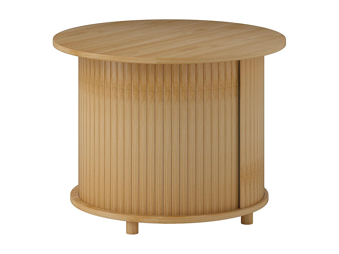 Table basse ronde table de salon en bambou avec rangement caché et porte coulissante, 60 x 45cm, bois naturel