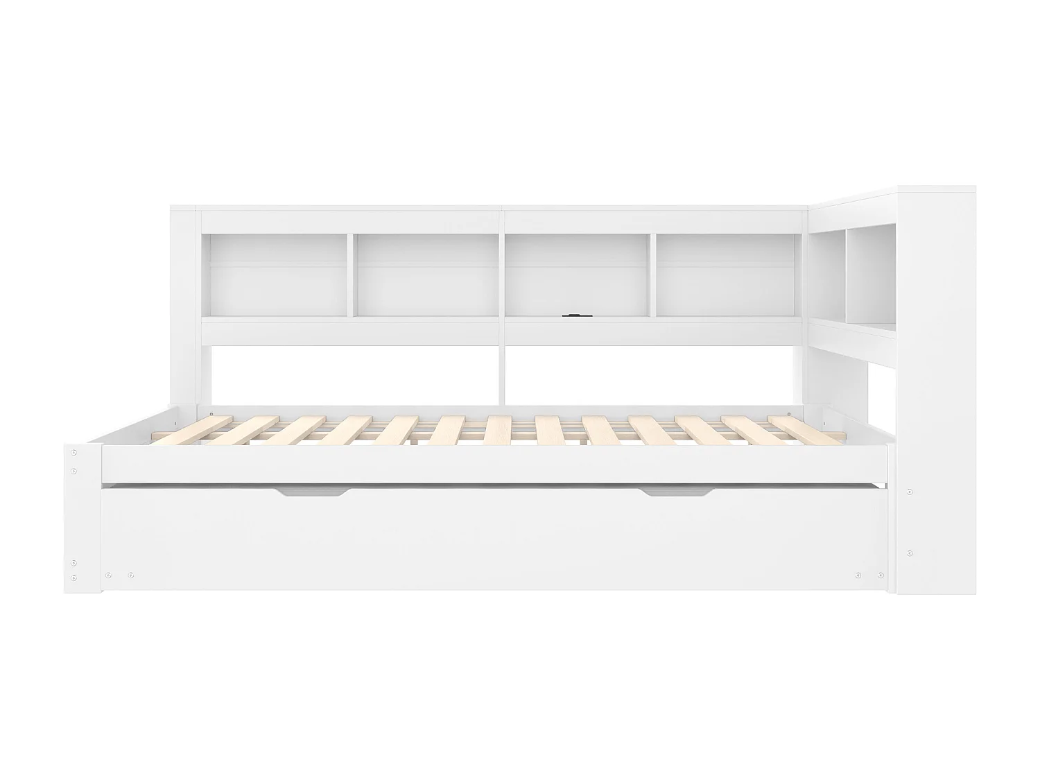Lit banquette blanc 140x200cm avec lit gigogne 90x190cm, prise de courant et 2 ports USB, rangement (sans matelas)