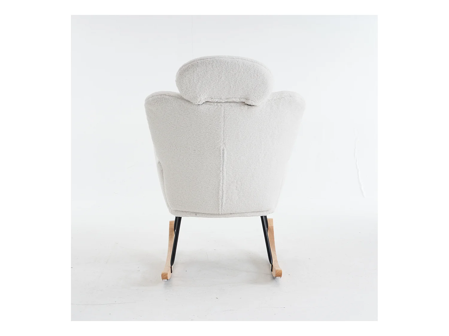 Rocking chair en tissu Teddy blanc avec appui-tête, structure en métal noir 102x70x107cm