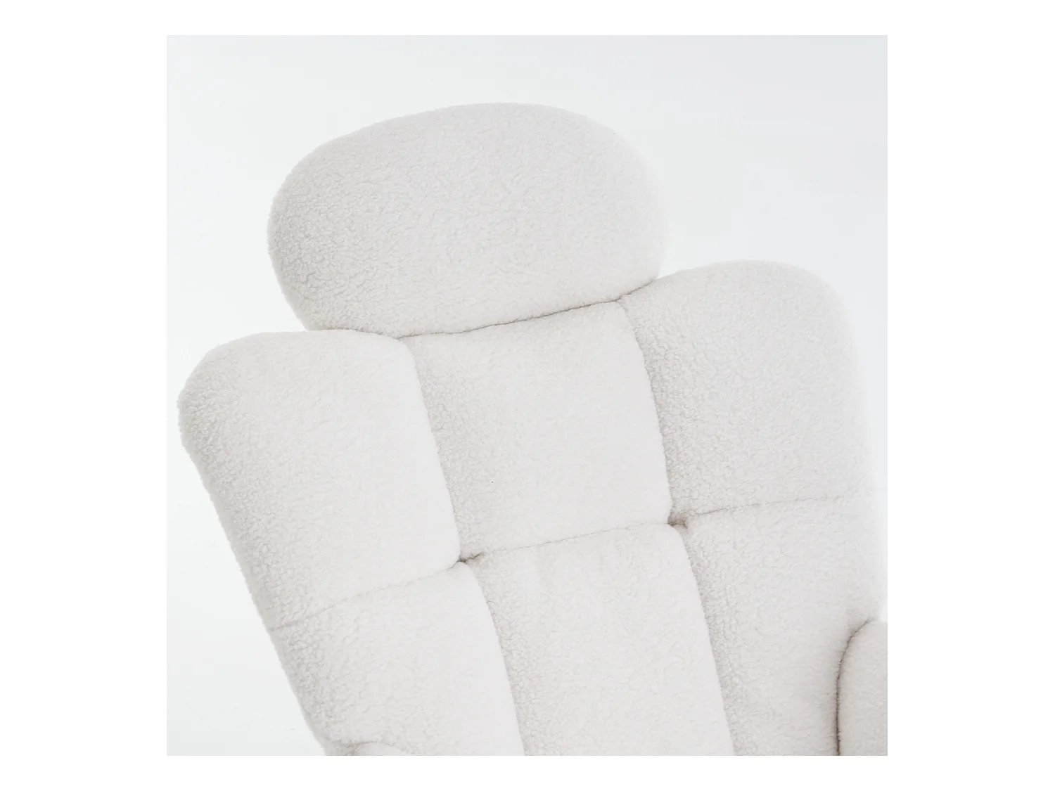 Rocking chair en tissu Teddy blanc avec appui-tête, structure en métal noir 102x70x107cm