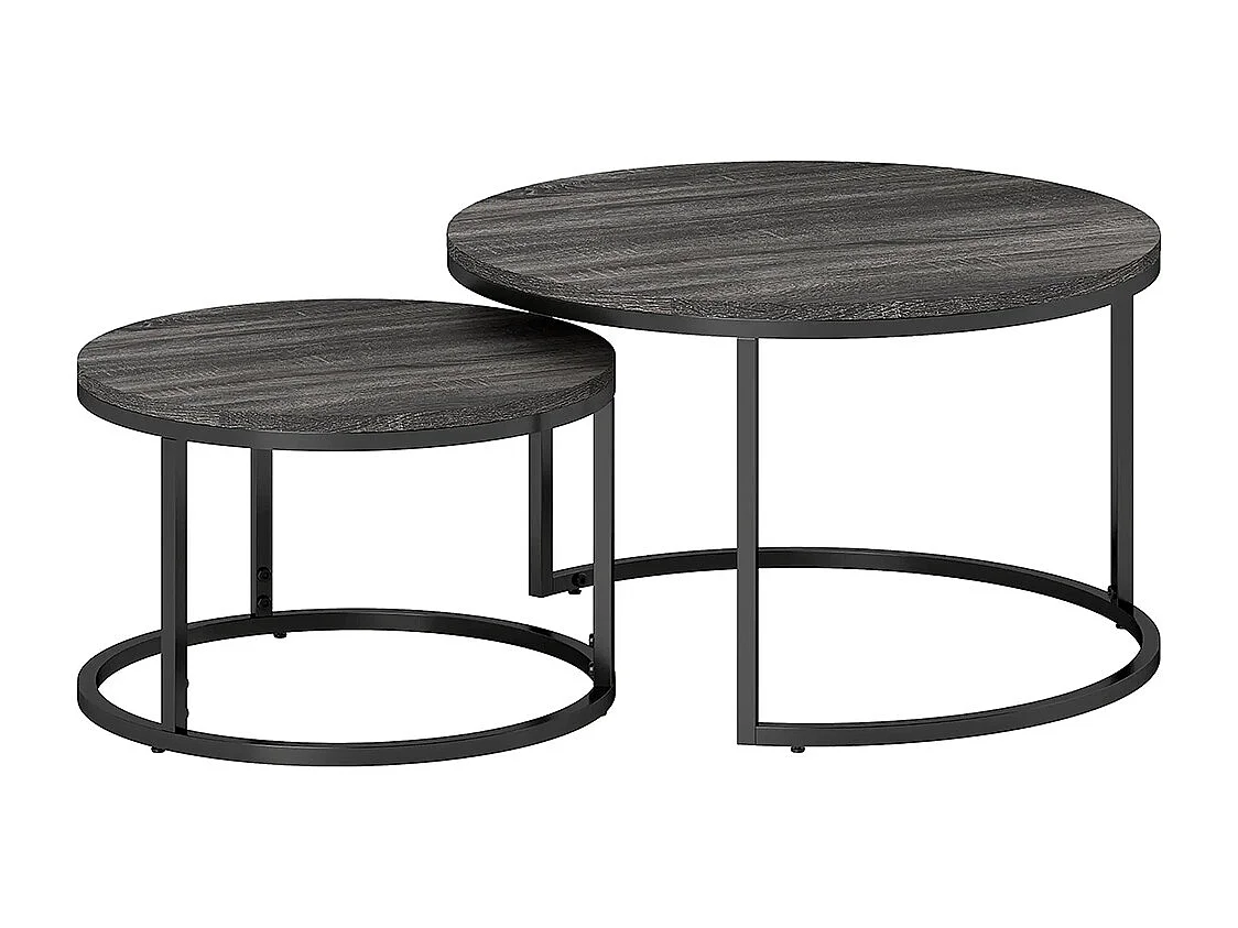 Lot de 2 tables basses gigognes empilable design industriel plateau imitation ciment pieds en métal noir
