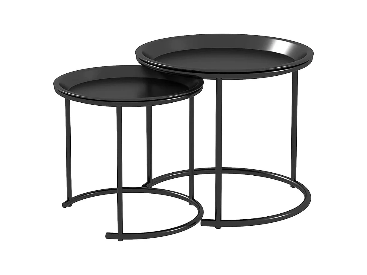 Lot de 2 tables basses rondes gigognes plateaux amovibles style industriel en acier Ø 43 et Ø 35 cm noir