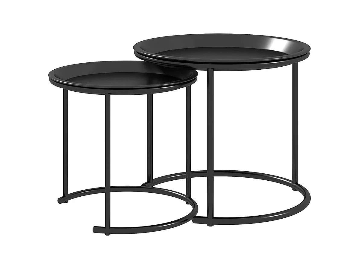 Lot de 2 tables basses rondes gigognes plateaux amovibles style industriel en acier Ø 43 et Ø 35 cm noir