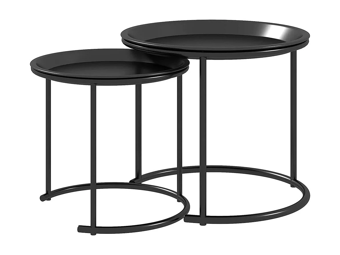 Lot de 2 tables basses rondes gigognes plateaux amovibles style industriel en acier Ø 43 et Ø 35 cm noir