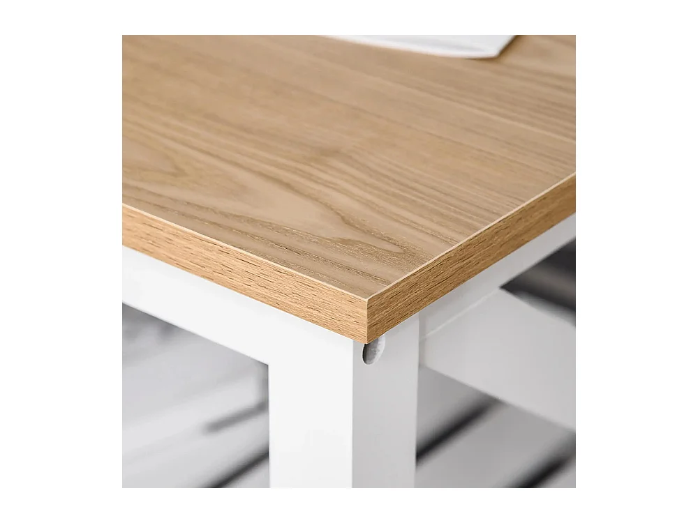 Table Basse rectangulaire dim. 116L x 60l x 48H cm étagère à Lattes Plateau Imitation chêne Clair MDF Blanc