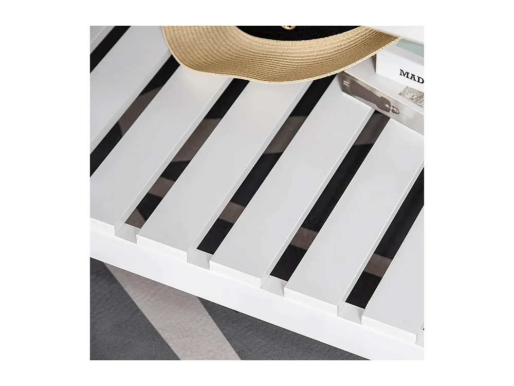 Table Basse rectangulaire dim. 116L x 60l x 48H cm étagère à Lattes Plateau Imitation chêne Clair MDF Blanc