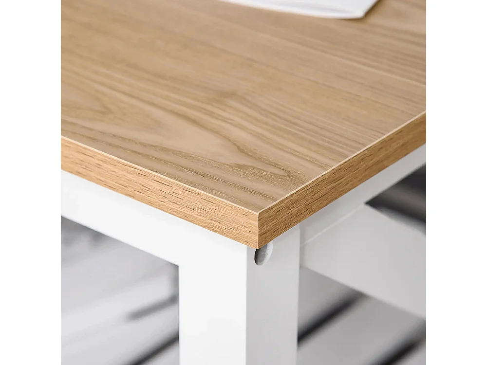 Table Basse rectangulaire dim. 116L x 60l x 48H cm étagère à Lattes Plateau Imitation chêne Clair MDF Blanc